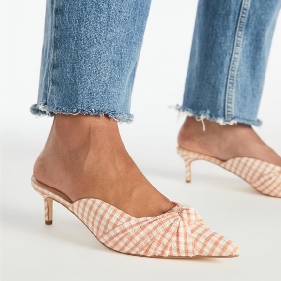 JUSTFAB Freya Heeled Mule Pump Gingham Checkered Kitten Heels in Orange Size 6.5 - Picture 7 of 11